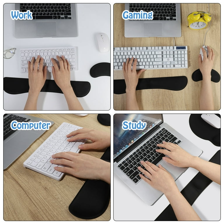 Premium Wrist Rests for Keyboard and Mouse Pad Set - Memory Foam Cushion,  Black - Ergonomic Wrists Hand Arm Rest Support for Laptop Computer Desk and