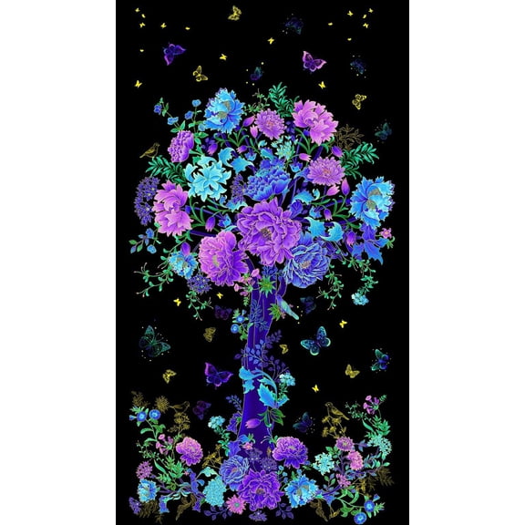 24" X 44" Panel Metallic Floral Tree Panel Floral Flowers Cotton Fabric D486.89