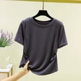thumbnail image 4 of Jalioing Summer Fashion Short Sleeve Tops Womens Round Neck Ruched Waist Plain T Shirts Trendy Casual Pullover Tee, 4 of 5