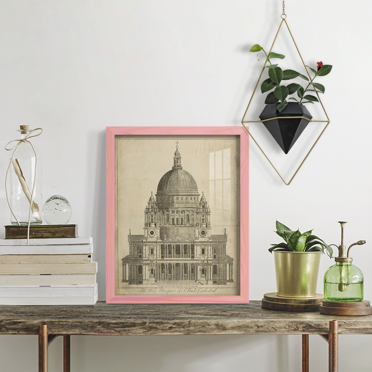 St. Paul's Cathedral -Framed Print w/glass-Sunset Pink