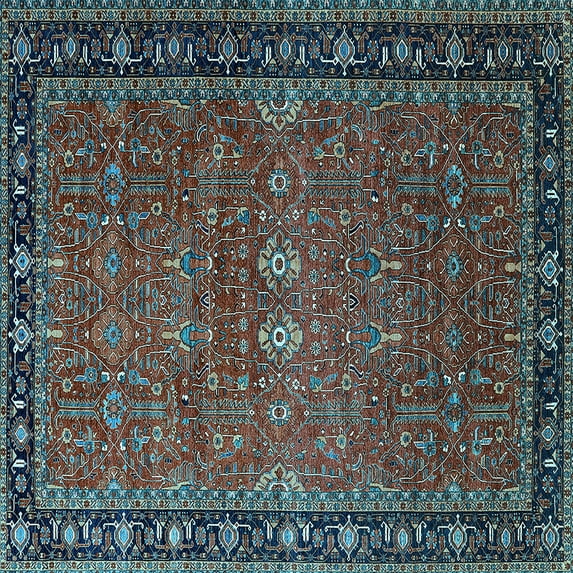 Ahgly Company Indoor Square Oriental Light Blue Industrial Area Rugs, 8' Square
