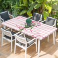 thumbnail image 2 of Pink Tulip Spring Floral Table Cloths for 3 Foot Rectangle Tables, Romantic Flowers Modern Art Pink Plaid Patio Waterproof Elastic Fitted Tablecloths, Washable Rectangular Table Cover for Camping, 2 of 8