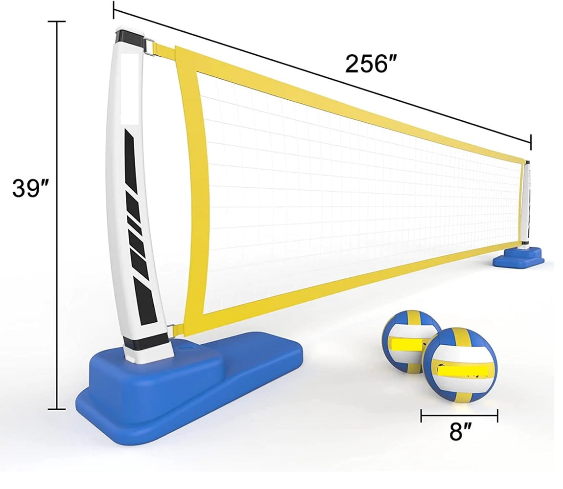 Pool Volleyball Net Set with Base, Net, Volleyballs and Pump 39" X 256" X 6.5"