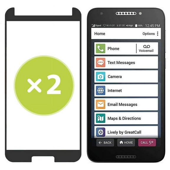 Tempered Glass for Jitterbug Smart2, 2x Nakedcellphone [BLACK TRIM] 9H Hard Clear Screen Protector Guard [Scratch/Crack Saver] for GreatCall Jitterbug Smart2 Phone - 2 Pack