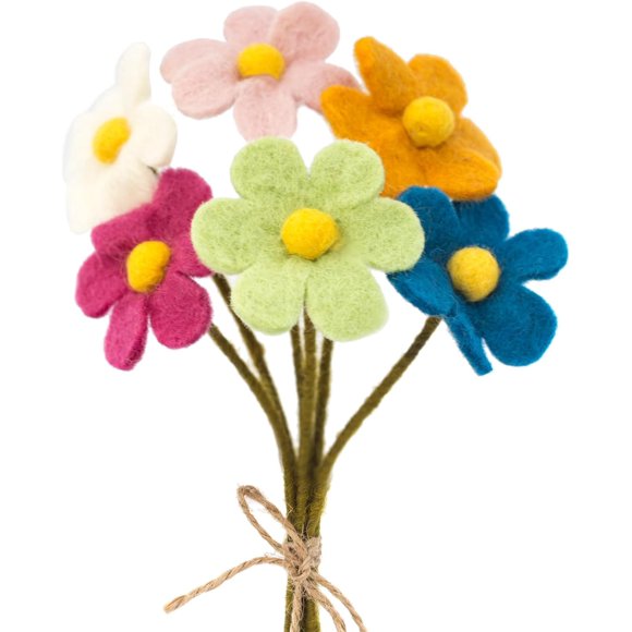 shiyou-Felt Anemone Flowers Artificial Poppies - 6 pcs | Reusable, Washable and Essential Oil Ready Bouquet w/Bendable Wire Stem | Great as Gift and Home or Event Decorations