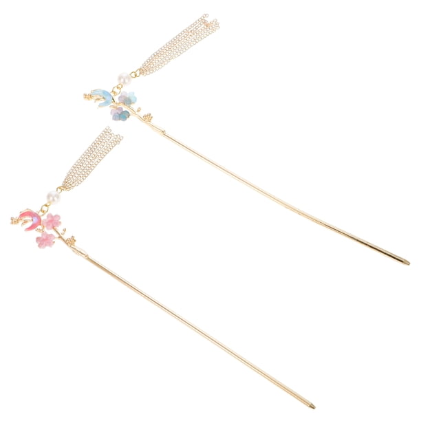 2 horquillas chinas vintage con borlas de luna y estrella, elegantes horquillas orientales para mujer