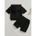 thumbnail image 4 of Bagilaanoe 2pcs Toddler Baby Boy Short Pants Set Short Sleeve Letter Print Hoodie T Shirt Tops + Shorts 6M 12M 18M 24M 3T Kids Casual Summer Outfits, 4 of 8