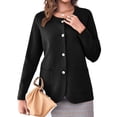 thumbnail image 3 of Solid Color Women Long Sleeve Crewneck Casual Button Down Knit Cardigan with Pocket, 3 of 5
