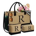 thumbnail image 1 of Bolsa YOOLIFE Beach con 2 bolsas de maquillaje con iniciales de yute para mujer, 1 of 7