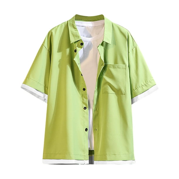pstuiky Camisa de manga corta para hombre, Camiseta informal de manga corta con botones de color liso para hombre camisetas de hombre xxxxl