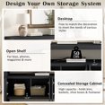 thumbnail image 6 of 60" Modern Minimalist 4-Door Sideboard, Solid Wood Veneer Storage Cabinet with Open Shelf, Large Capacity Console Table for Living Room, Hallway, Dining Room, Black, 60x15.7x32.2 in, 6 of 7
