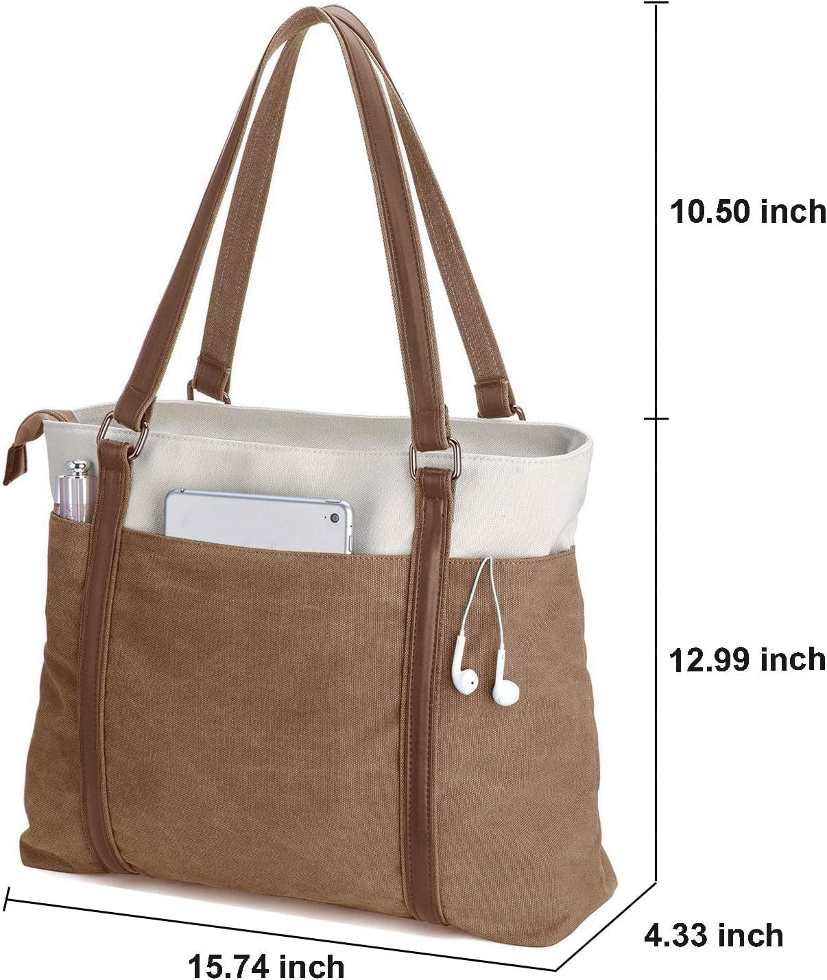 Lohol 15.6" Laptop Tote Bag for Women Fahion Work Purse with Zipper Pockets for Teachers Brown