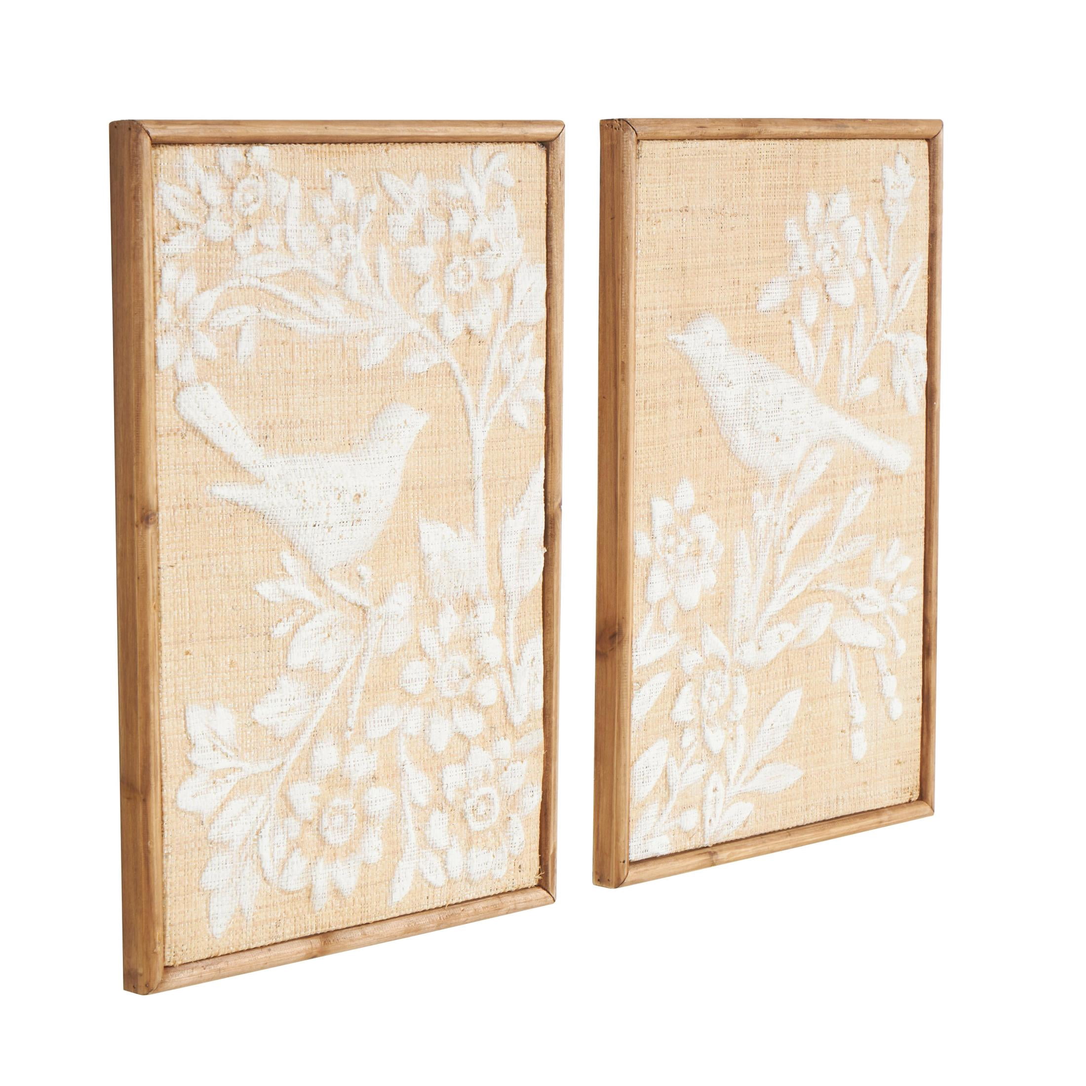 15" x 21" Bird Framed Wall Art with White Painted Floral Patterns, by DecMode (2 Count)