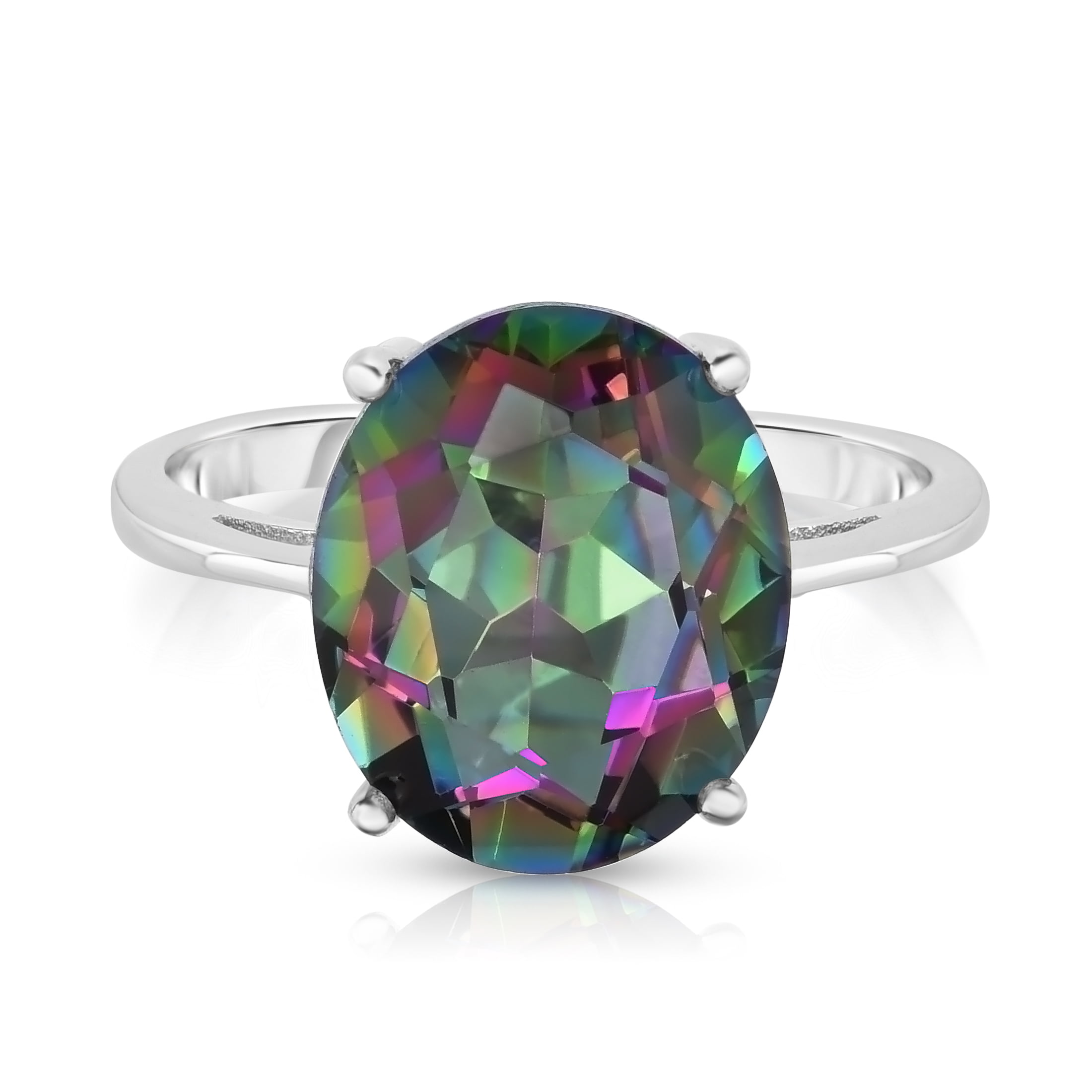 Nice New Fashion Jewelry Oval Rainbow Gemstone Silver Ring Size 6 7 8 9 10 11 12