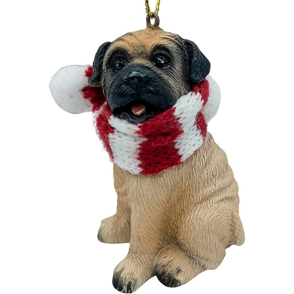 Mastiff Christmas Tree Dog Ornament with Candy Cane Scarf