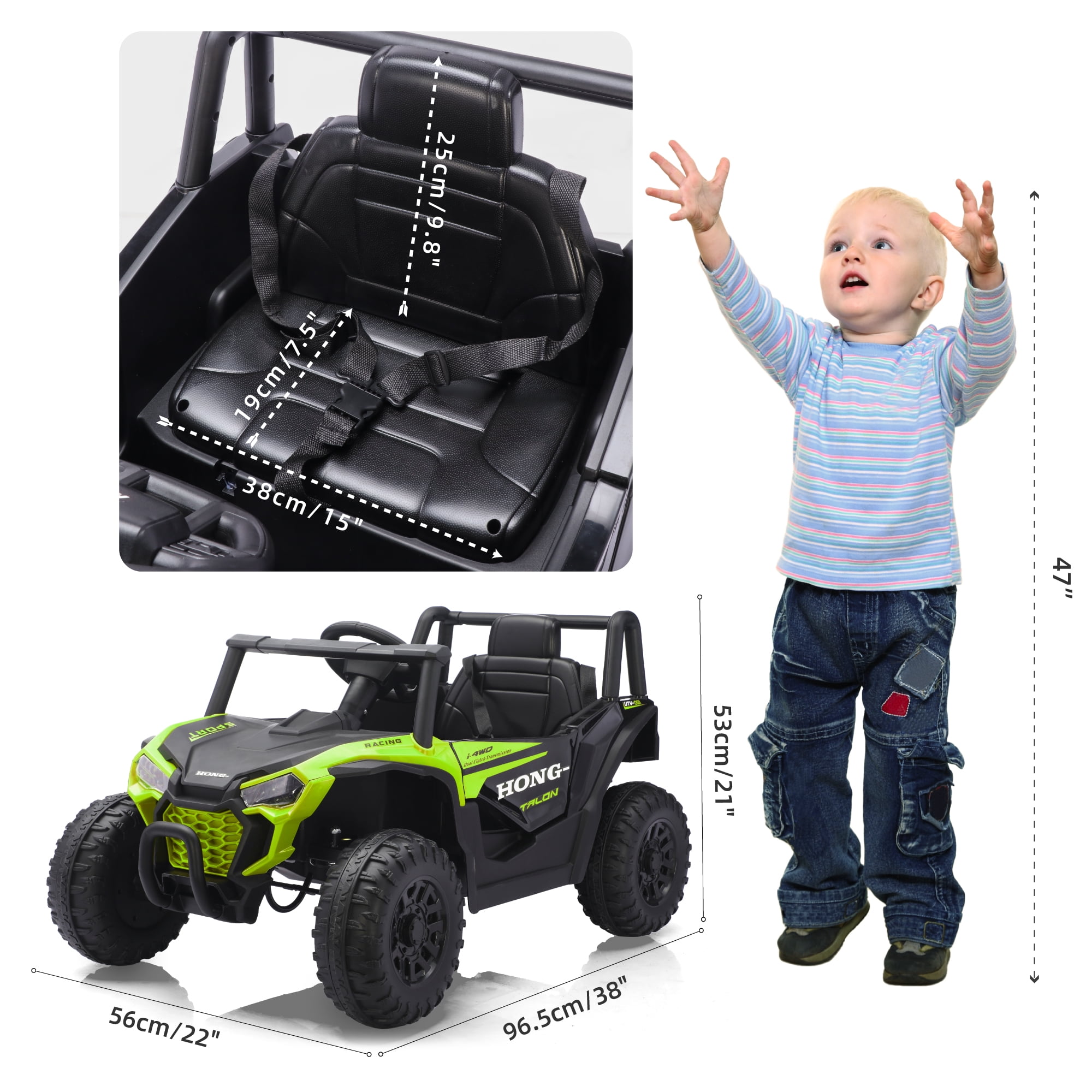 HEIMILI 12V Kids Ride On UTV,Ride on Car Toy w/Remote Control,Electric Off-Road UTV Truck,Remote w/ LED Lights MP&Music Bluetooth USB for Kids,Boys and Girls Aged 3-6 Years (Green)