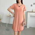 thumbnail image 4 of Annhoo Womens Nightgowns with Bra Spring Summer Solid Color Lacework V Neck Short Sleeve Sleep Dress Soft Clothes, 4 of 9