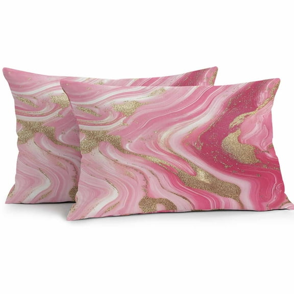 Pink Gradient Marble Outdoor Pillow Covers Pack of 2 Gold Foil Modern Abstract Waterproof Throw Pillow Covers Decorative Cushion Cases for Patio Garden Tent Balcony Couch 20x12 inch