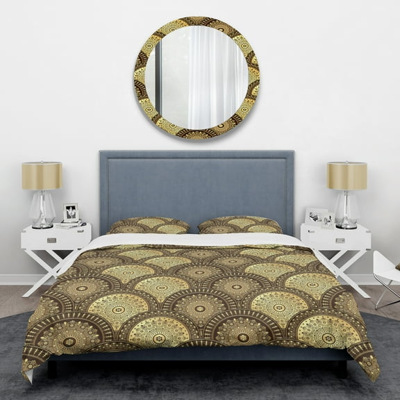 Designart 'Golden Circular Pattern I' Mid-Century Modern Duvet Cover Set