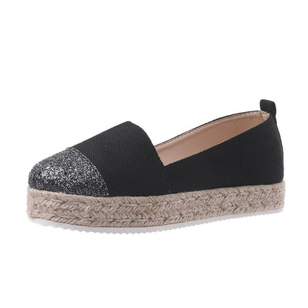 

Sehao Women s Fashion Solid Color Canvas Casual Shoes Hemp Rope Woven Platform Shoes Canvas Black 7.5 US (Wide Widths Available)