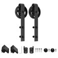 thumbnail image 1 of Winsoon Kit De Rodillos Para Perchas Antiguas, Color Negro, Incluye Guía De Piso/Topes De Puerta/Tornillo/Bloque Antisalto, Rodillos Para Perchas Para Puertas Corredizas De Granero, 2 Piezas (Diseño D, 1 of 1