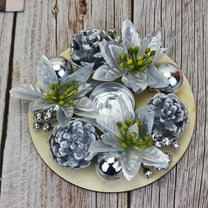 YOHAVEN Christmas Candle Ring Wreath 6", Artificial Rose Garland Candle Holder Decoration for Holiday Dining Table Centerpiece Mantel Fireplace Christmas Party