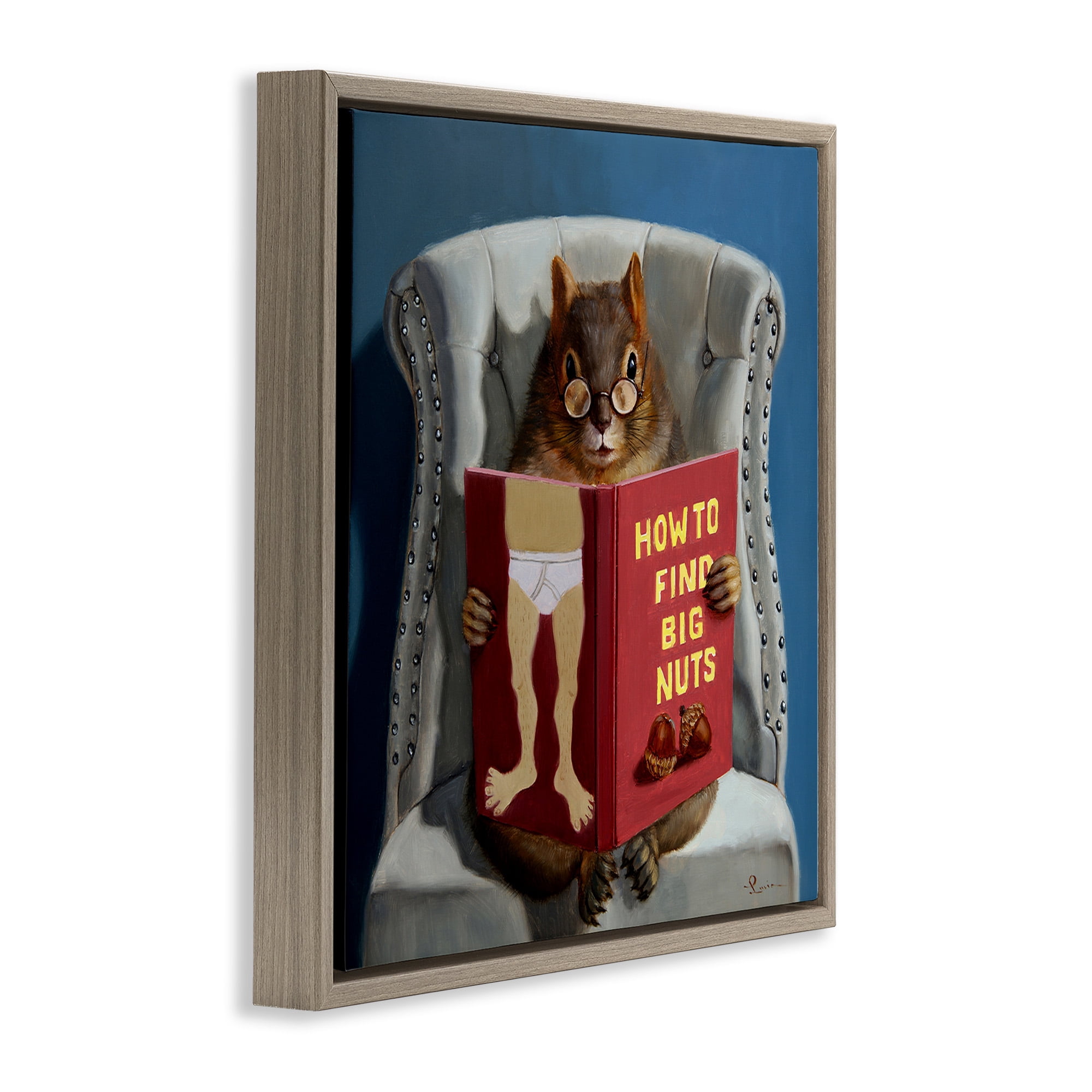 Stupell Industries Squirrel Reading Sassy Book Animals & Insects Painting Brown Floater Framed Canvas Art Print Wall Art, 25 x 25