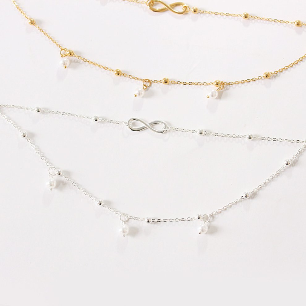 Fashion Hot Pearl Anklet Jewelry Female Hand Beaded Double Chain Footwear Beach Footwear Fashion simple and generous ➤ HibiscusElla