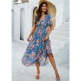 thumbnail image 3 of YNIQUE Women's Casual Dress Deep V-Neck Short Sleeve Chiffon Elegant Long Dresses, 3 of 7