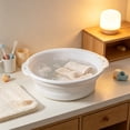 thumbnail image 4 of Homellea Gray Collapsible Wash Basin, 13.78 Inch Large Round Foldable Laundry Tub with Dual Handles and Hanging Holes for Hand Washing, Foot Soaking, Dorm, Bathroom, RV, Camping and Travel, 4 of 6