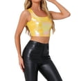 thumbnail image 5 of INSPIRE CHIC Women's Sleeveless Top U Neck Party Clubwear Holographic Shiny Metallic Crop Top L Yellow, 5 of 7