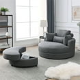 thumbnail image 2 of 51" Accent Swivel Chair, Accent Barrel Sofa Lounge Club Big Round Chair with Storage Ottoman, Linen Fabric Oversize Leisure Chair Reading Chair with Pillows for Living Room Bedroom, Dark Gray, 2 of 7