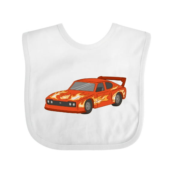 Inktastic Red Flames Race Car Boys or Girls Baby Bib