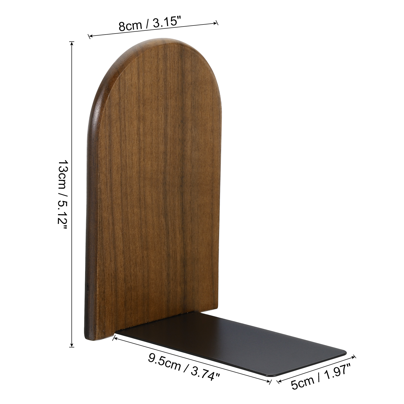 Unique Bargains Wood Bookend with Metal Base Non-skid Round Head Book Ends Walnut Wood