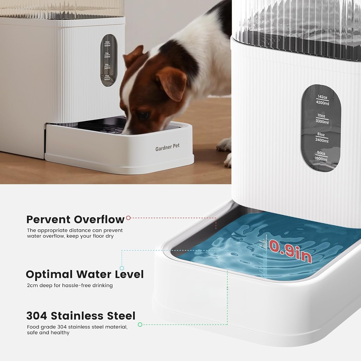 Nomipaw Automatic Dog Water Dispenser Gravity Waterer with Stainless Steel Bowl Water Dispenser 8.5L Large Capacity Water Feeder with Filters for Dogs Cats Pets, BPA-Free Noise-Free (White)