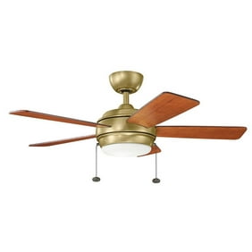 Ceiling Fan with Light Kit 13.75 inches Tall By 42 inches Wide   Natural Brass Finish with Medium Cherry/Dark Cherry Blade Finish with Etched Cased