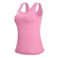 thumbnail image 2 of RXIRUCGD Hauts Sans Manches pour Femmes Couleur Unie Col en U avec Coussin de Poitrine (Rose, Taille : L), 2 of 6