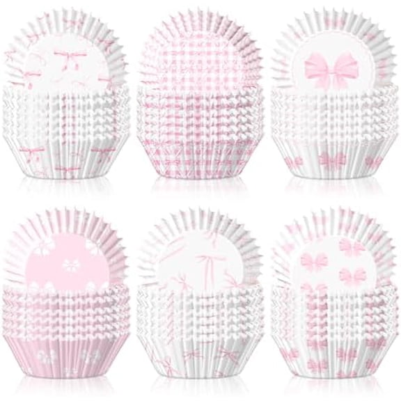 Liners Bow Birthday Cupcake Wrappers Coquette Party Muffin Case Trays for Birthday Wedding Bridal Showers Baby Shower Bachelorette Girl Party Supplies Decoration$$Home Decor, Kitchen, & Other