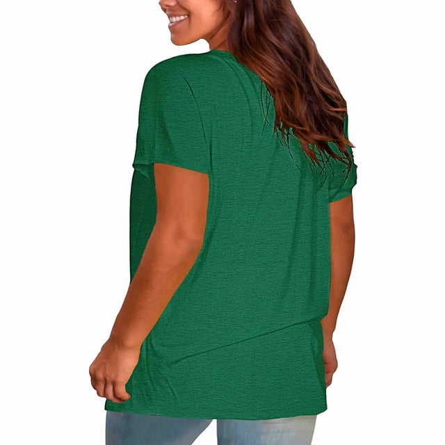 Bigersell Womens Hauts d'Été Polyester Manches Courtes Col Rond T-Shirts Basiques Tee-Shirt Ample Décontracté Blouses pour Femmes Tunique Hauts Vert TG