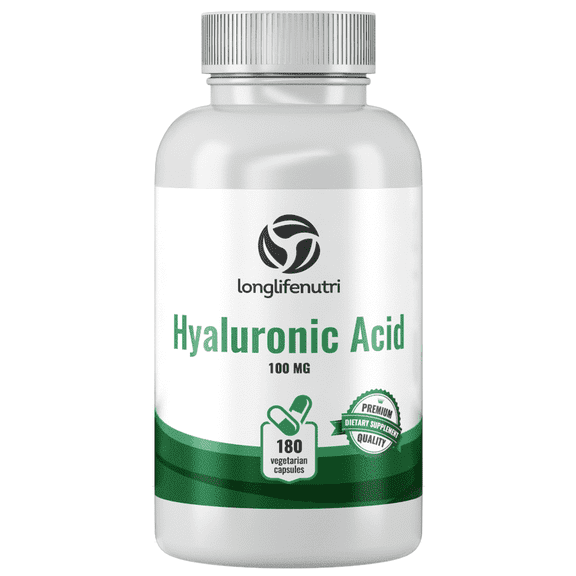 LongLifeNutri Hyaluronic Acid 100 mg - 180 Vegetarian Capsules, Skin Health Supplement