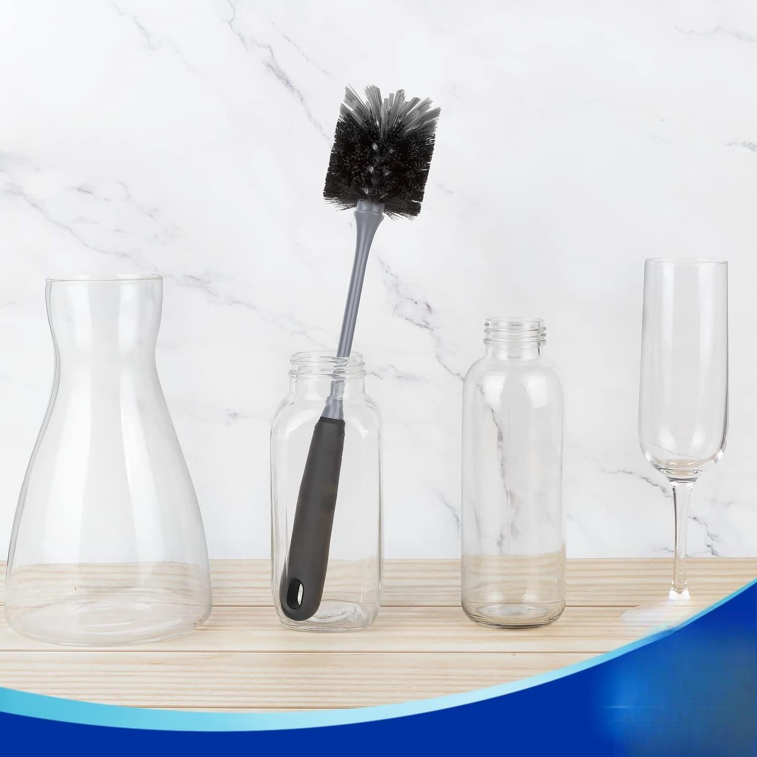 Long Handle Bottle Brush, Flexible Scrub Brush for Water Bottles, Glasswares, Mugs, Black, 2 Pack