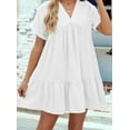thumbnail image 6 of Summer Dresses for Women 2025 Vacation Short Sleeve V Neck Mini T Shirt Dress Pleated Ruffle Flowy Beach White L, 6 of 9