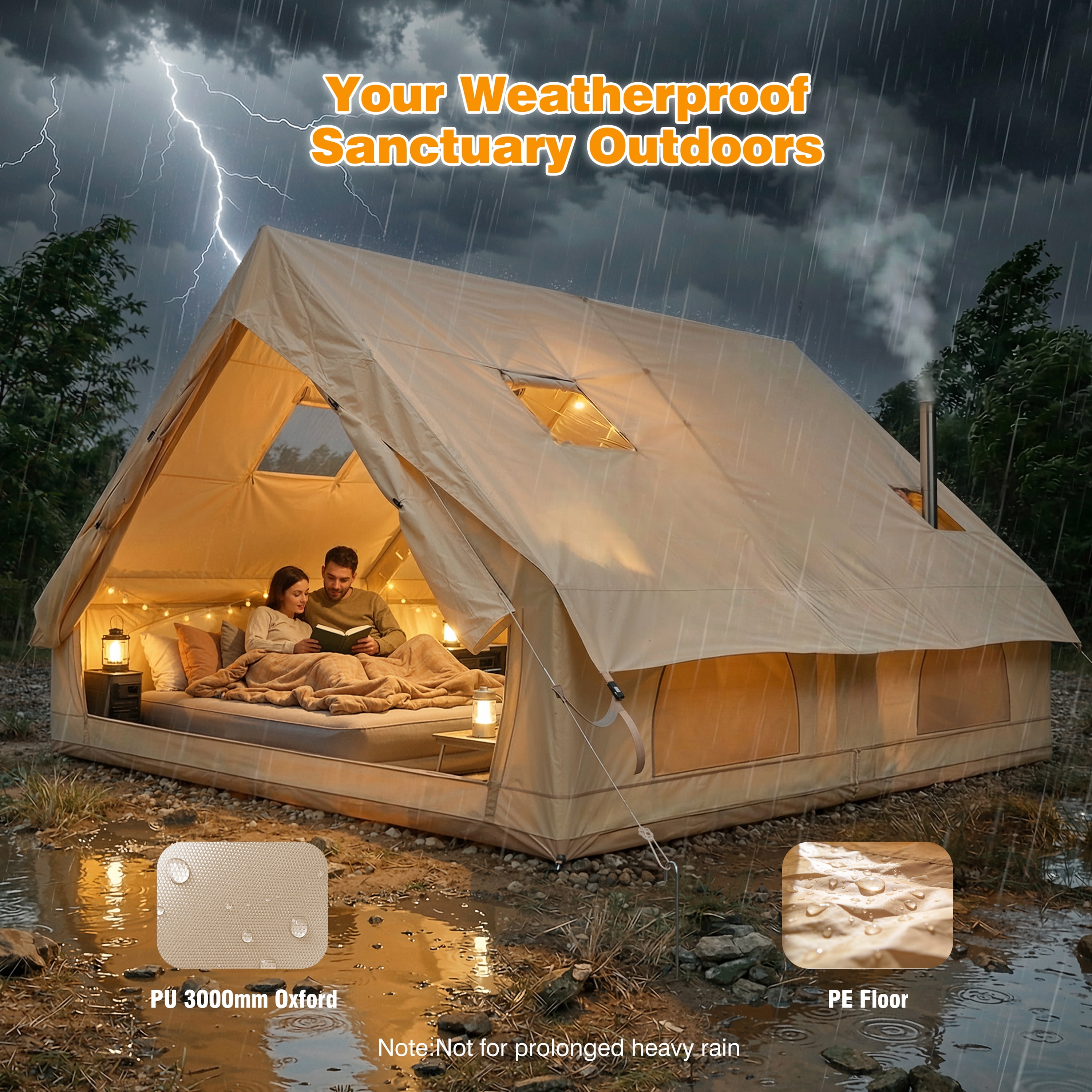 Qunler 8-10 Person Inflatable  Tent, Large Open-Space Air Tent with 2 Doors, Waterproof Blow Up Cabin for Family, Beige