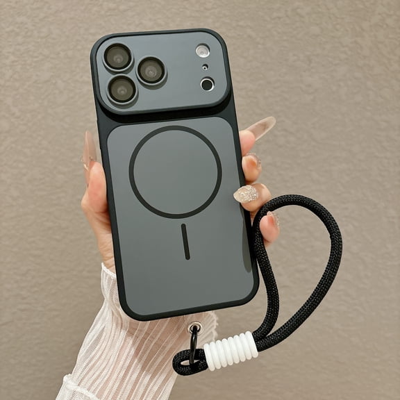Case for iPhone 17 Pro with Lens Protector, Ultra Slim Shockproof TPU PC Protective Phone Cover with Lanyard, Compatible with MagSafe, Black