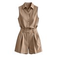 thumbnail image 6 of MXUIKV 2 Piece Sets for Women Business Office Classic Fitted Collared Sleeveless Tops Shorts with Pockets(Medium,Khaki), 6 of 8