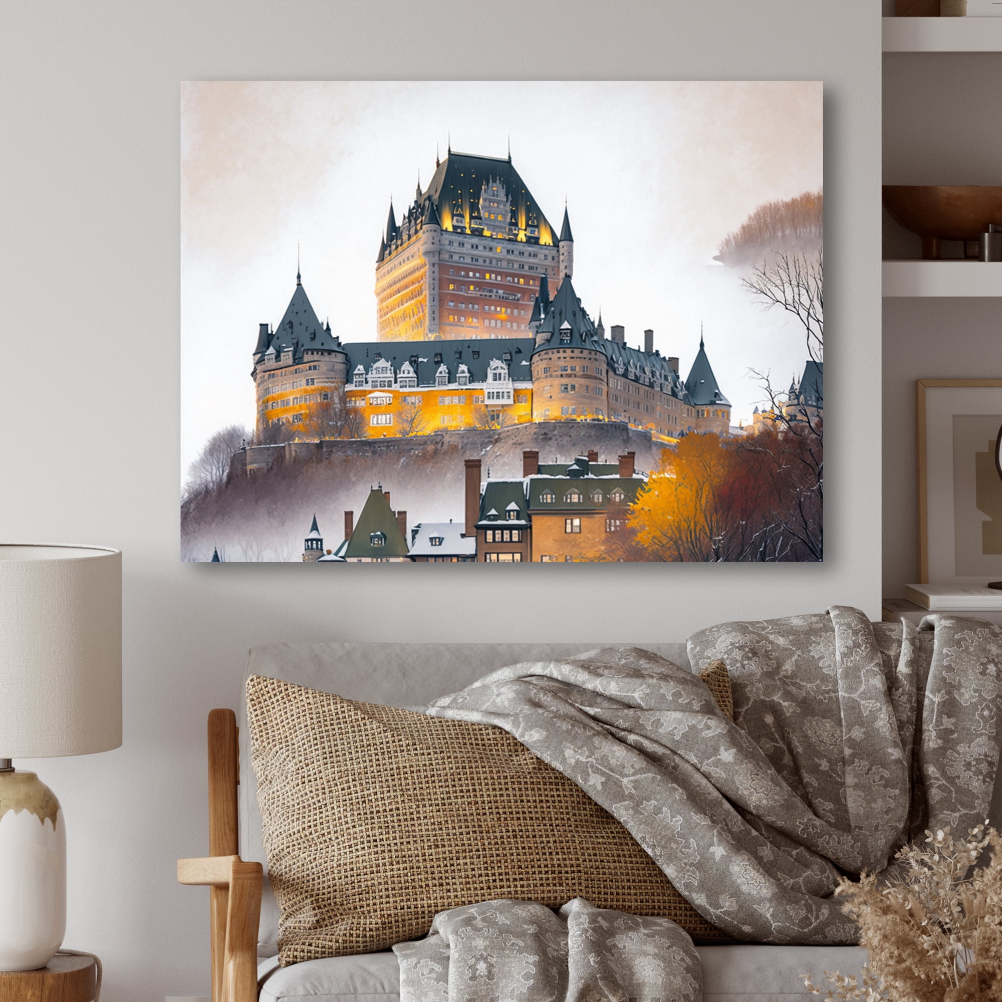 Designart Fall Season Chateau Frontenac II Canvas Wall Art
