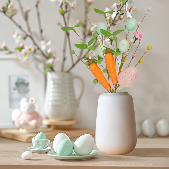 Kbndieu Easter Decorations, Easter Picks with Carrots Stems, Cute Eggs Blossom Branches for Easter Home Decor and Flower Arrangement