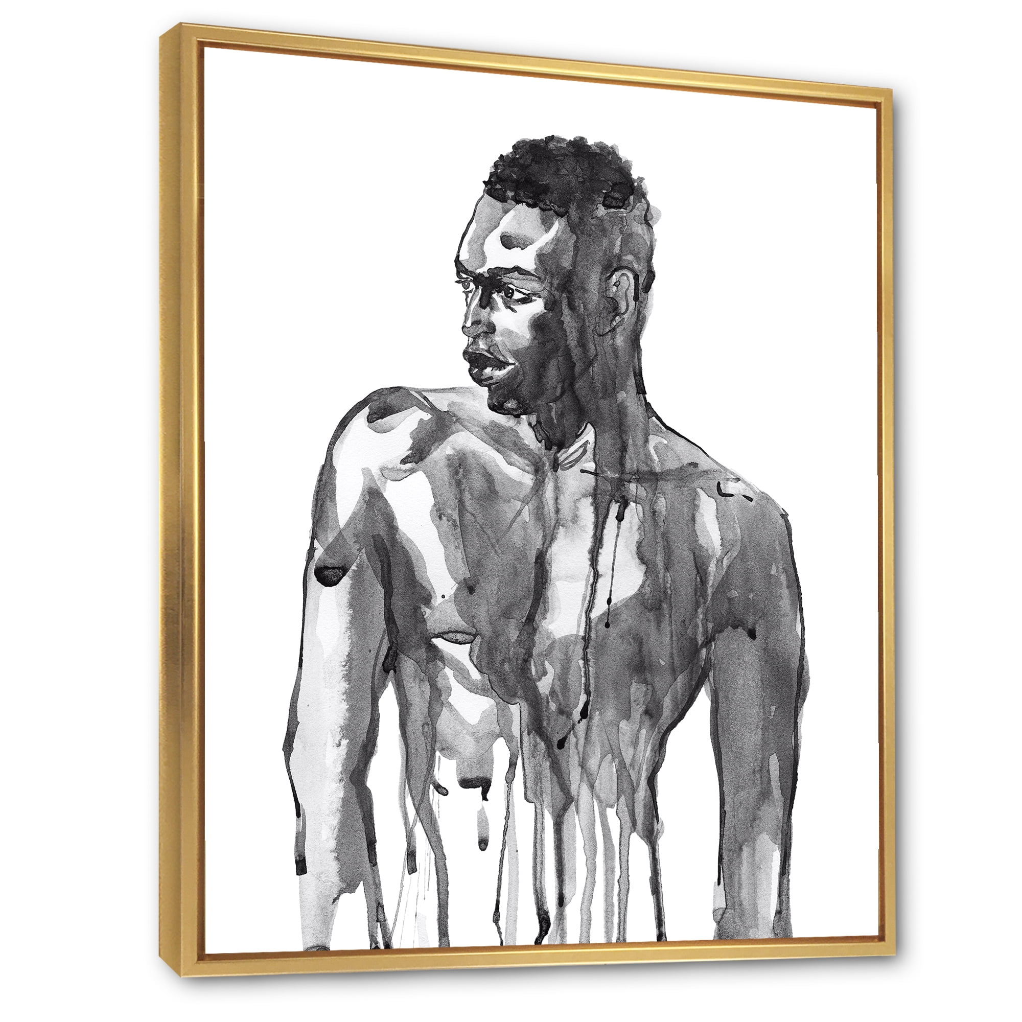 Designart 'Portrait of Handsome African Man On White I' Modern Framed Canvas Wall Art Print