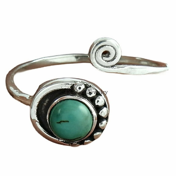 Real 925 Sterling Silver, Blue Turquoise Natural Gemstone Round Ring, Statement Ring, Adjustable Ring, Teacher Gifts, Valentines Day Gifts For Women, December Birthstone (turquoise, 7)