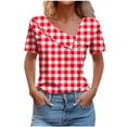 thumbnail image 2 of Womens Short Sleeved Shirt With Checkered Printed Button Casual T-shirt Top, 2 of 4